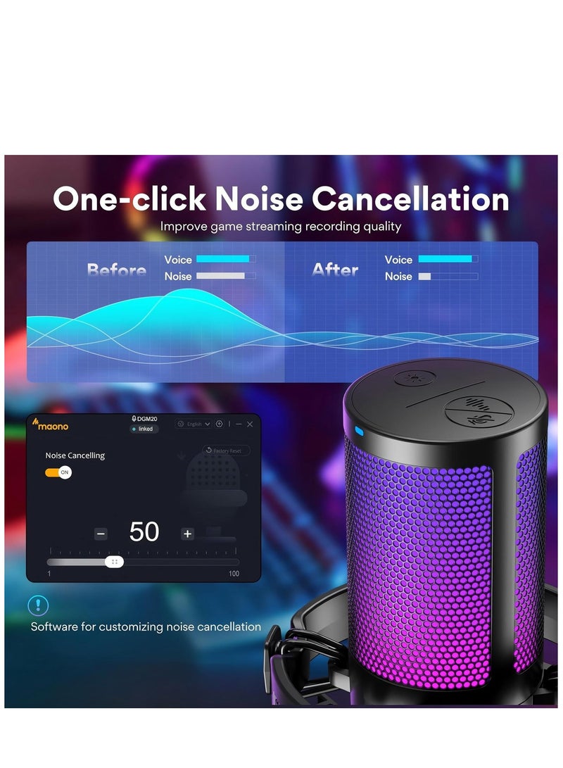 ماونو ميكروفون USB للألعاب، ميكروفون كونденسر لإلغاء الضوضاء مع إضاءة RGB، تبديل الصمت، ضبط الصوت للبث المباشر، التسجيل، البودكاست، الدردشة، Twitch، YouTube، Discord، الكمبيوتر، PS5، PS4، GamerWave - Image 2